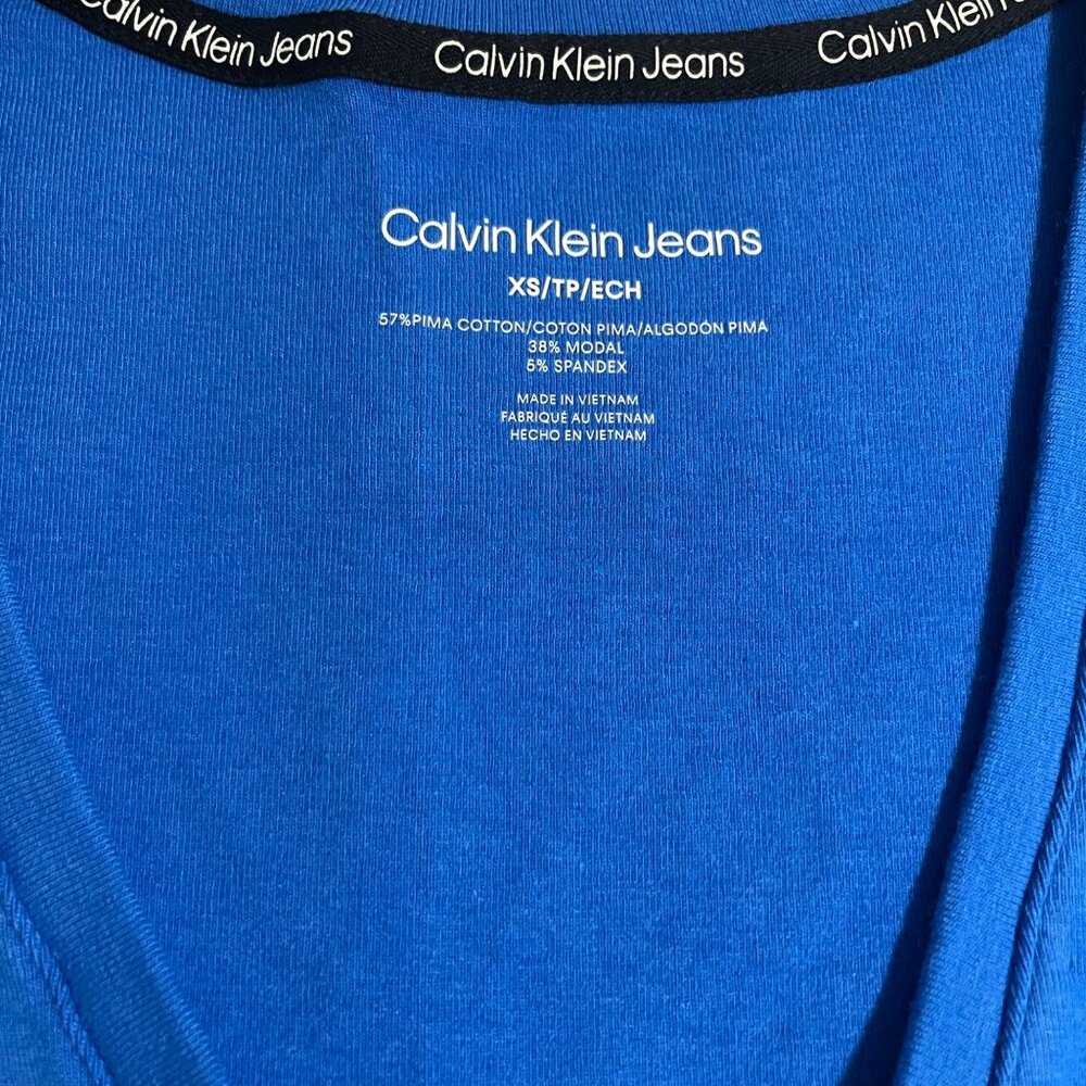 Calvin Klein Jeans Women's Cap-Sleeve V-Neck Bodysuit - Blue, Size XS, NWT - Picture 4 of 12